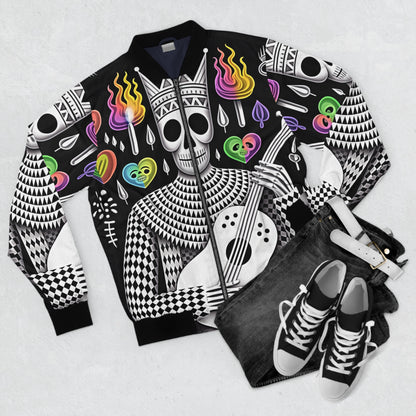 Skull Bomber Jacket|Men's Artistic Bomber Jacket, Skull Design, Vintage Style, Unisex Outerwear, Festival Fashion, Perfect Gift for Music Lovers