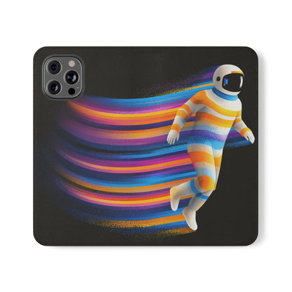 Rainbow Astronaut Flip Wallet Phone Case - Colorful Space Art Cover for iPhone 16 15 14 13 12 11 Pro Max & Samsung Galaxy S series