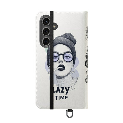 Phone Wallet Flip Case, Lazy Time Girl Design, Stylish Smartphone Case -iPhone case & Samsung Galaxy case, Gift for Her, Phone Accessory