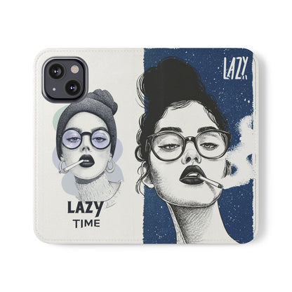 Phone Wallet Flip Case, Lazy Time Girl Design, Stylish Smartphone Case -iPhone case & Samsung Galaxy case, Gift for Her, Phone Accessory