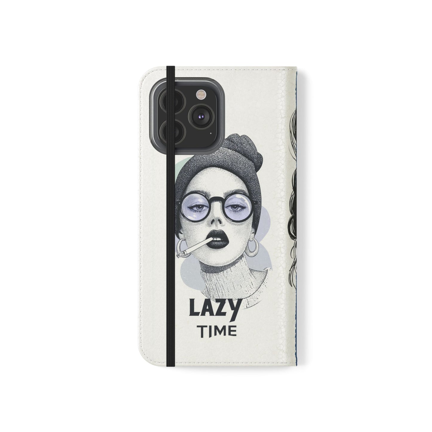 Phone Wallet Flip Case, Lazy Time Girl Design, Stylish Smartphone Case -iPhone case & Samsung Galaxy case, Gift for Her, Phone Accessory