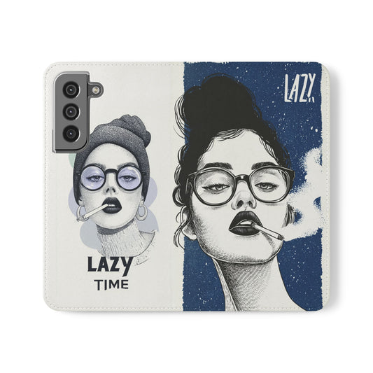 Phone Wallet Flip Case, Lazy Time Girl Design, Stylish Smartphone Case -iPhone case & Samsung Galaxy case, Gift for Her, Phone Accessory