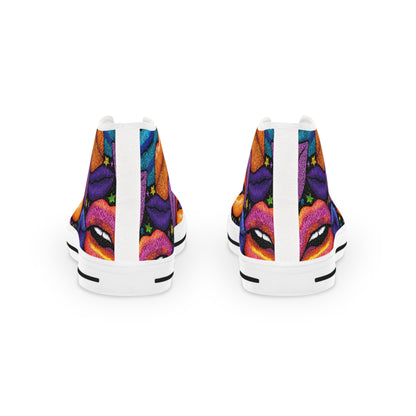 High Top Sneakers - Funky Colorful Lips Design