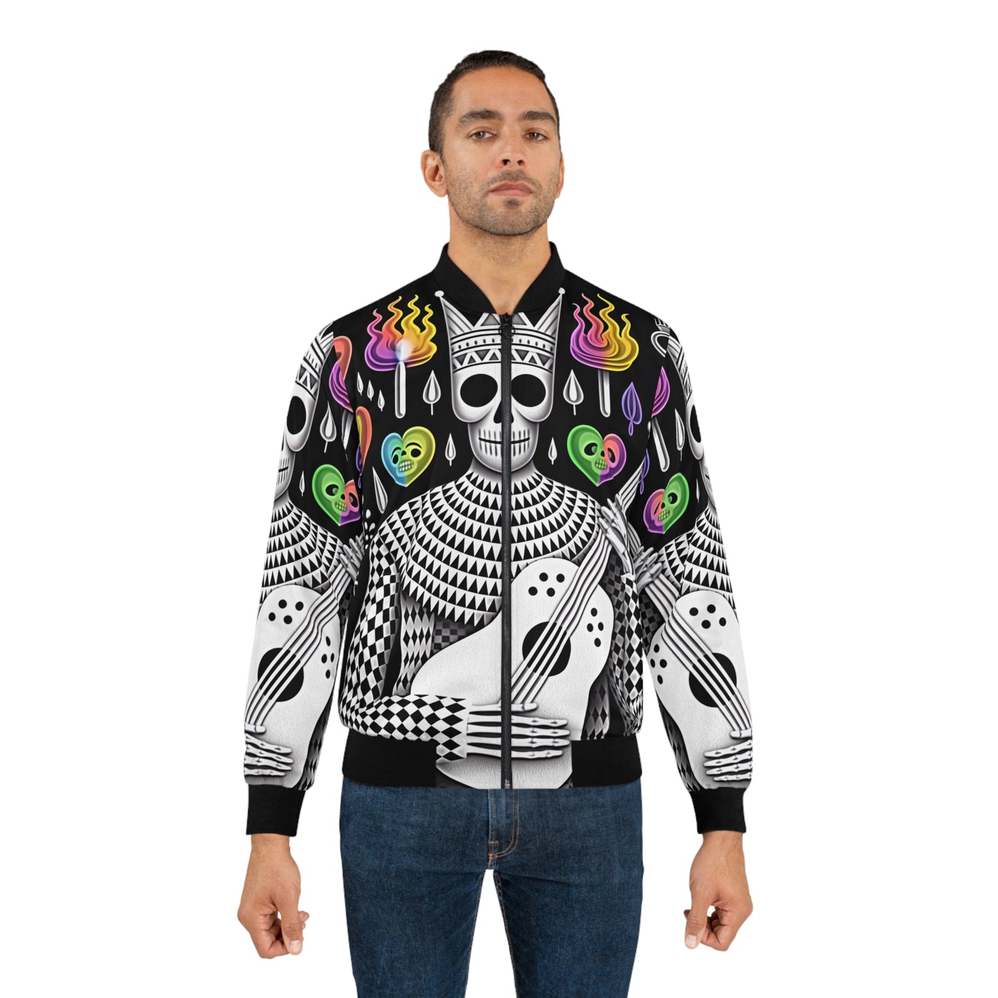 Skull Bomber Jacket|Men's Artistic Bomber Jacket, Skull Design, Vintage Style, Unisex Outerwear, Festival Fashion, Perfect Gift for Music Lovers