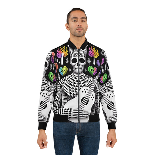 Skull Bomber Jacket|Men's Artistic Bomber Jacket, Skull Design, Vintage Style, Unisex Outerwear, Festival Fashion, Perfect Gift for Music Lovers