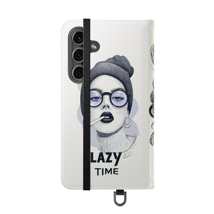 Phone Wallet Flip Case, Lazy Time Girl Design, Stylish Smartphone Case -iPhone case & Samsung Galaxy case, Gift for Her, Phone Accessory