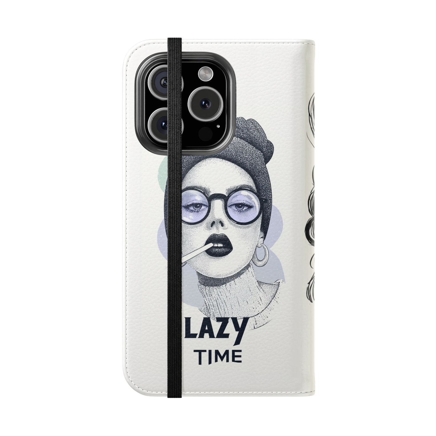 Phone Wallet Flip Case, Lazy Time Girl Design, Stylish Smartphone Case -iPhone case & Samsung Galaxy case, Gift for Her, Phone Accessory