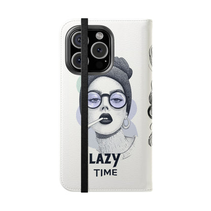 Phone Wallet Flip Case, Lazy Time Girl Design, Stylish Smartphone Case -iPhone case & Samsung Galaxy case, Gift for Her, Phone Accessory