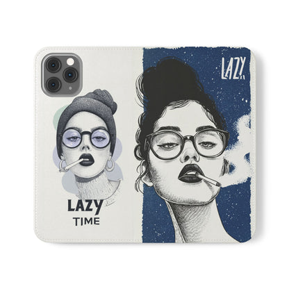 Phone Wallet Flip Case, Lazy Time Girl Design, Stylish Smartphone Case -iPhone case & Samsung Galaxy case, Gift for Her, Phone Accessory