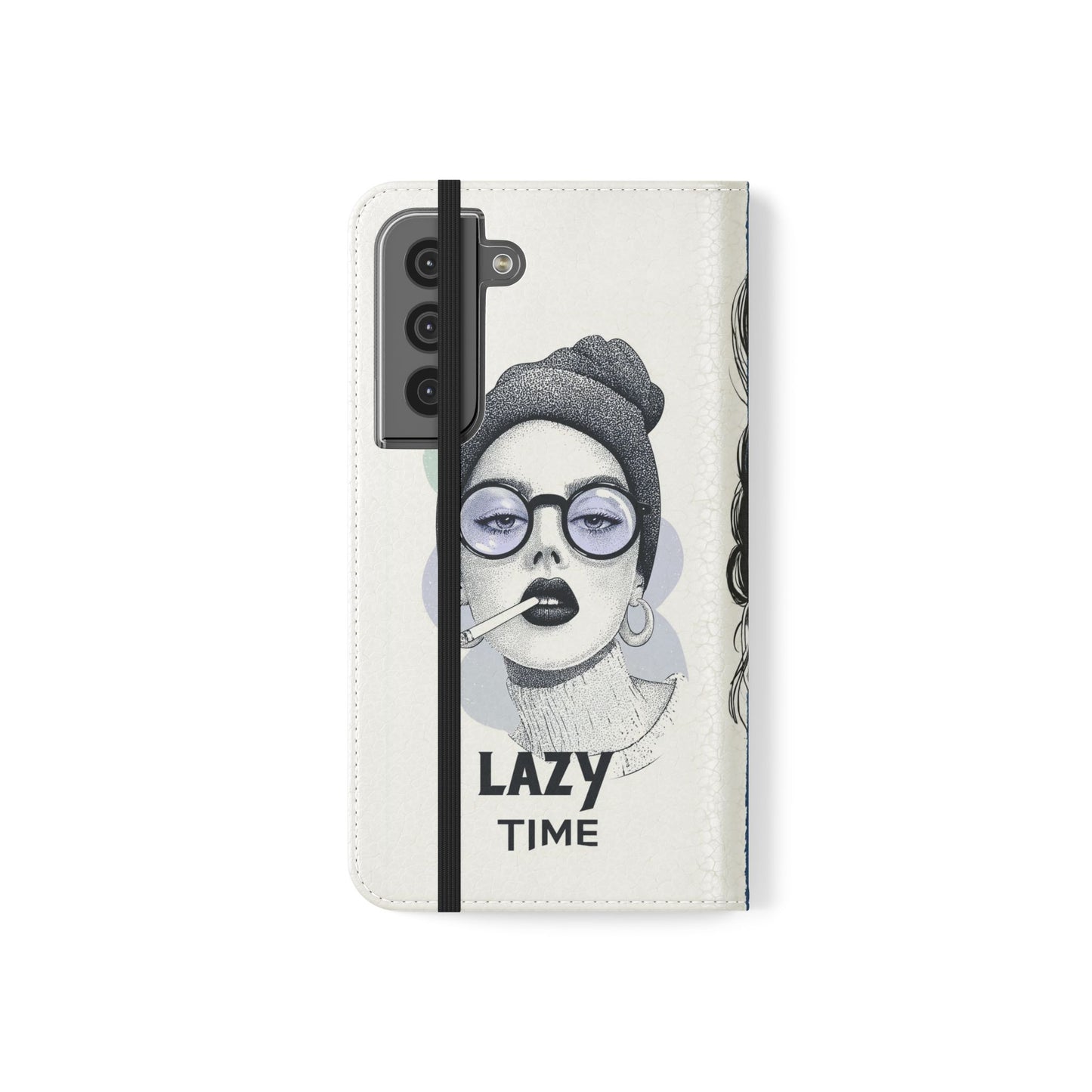 Phone Wallet Flip Case, Lazy Time Girl Design, Stylish Smartphone Case -iPhone case & Samsung Galaxy case, Gift for Her, Phone Accessory