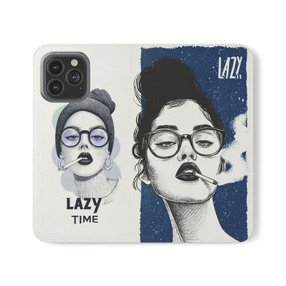 Phone Wallet Flip Case, Lazy Time Girl Design, Stylish Smartphone Case -iPhone case & Samsung Galaxy case, Gift for Her, Phone Accessory