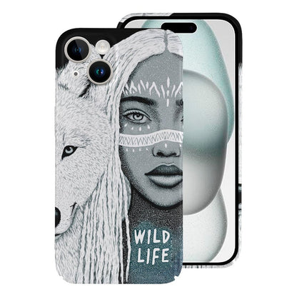 Wolf & Gypsy Girl Totem iPhone 15 Case - Wild Life theme iPhone Case| Gift for Sagittarius & Aries