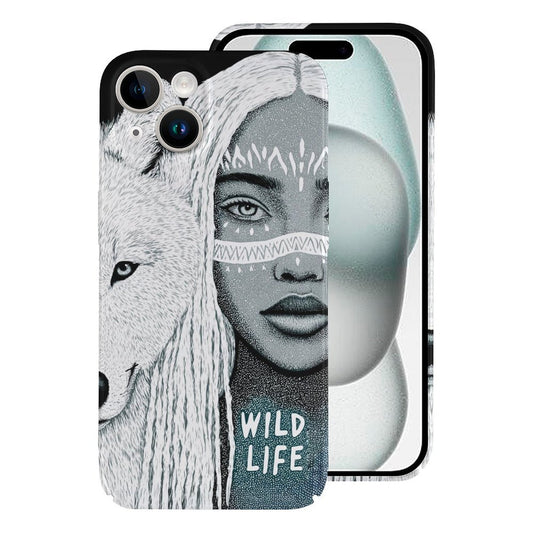 Wolf & Gypsy Girl Totem iPhone 15 Case - Wild Life theme iPhone Case| Gift for Sagittarius & Aries