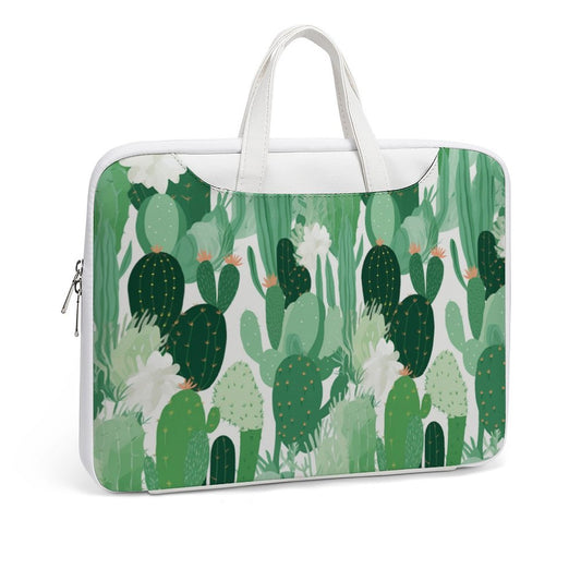 Premium Green Cactus Pattern Laptop Bag - Cactus Laptop Sleeve - Stylish and Durable 15.6-inch Computer Case with Back Luggage Strap - AB5J6X
