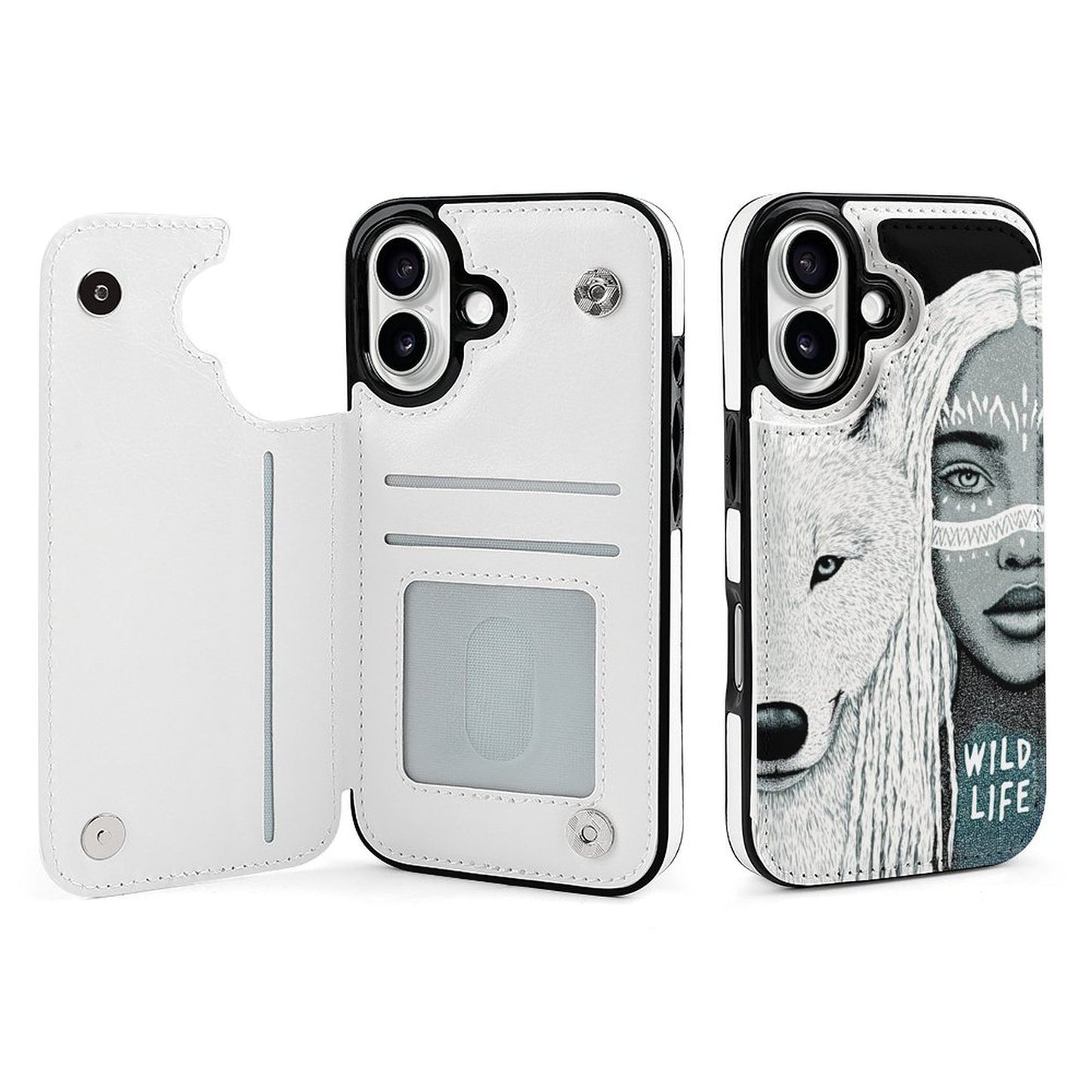 Wild Wolf & Gypsy Girl iPhone 16 Wallet Case | Gift for Leo & Aquarius
