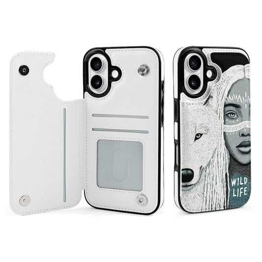 Wild Wolf & Gypsy Girl iPhone 16 Wallet Case | Gift for Leo & Aquarius