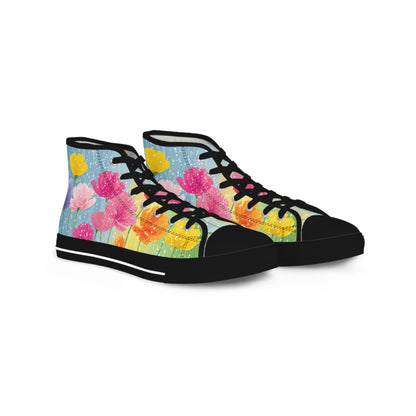 Floral Sneakers|Colorful Floral High Top Sneakers for Spring, Customizable Sneaker Gift, Trendy Footwear, Summer Shoes, Unique Art Sneakers