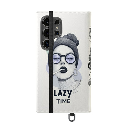Phone Wallet Flip Case, Lazy Time Girl Design, Stylish Smartphone Case -iPhone case & Samsung Galaxy case, Gift for Her, Phone Accessory