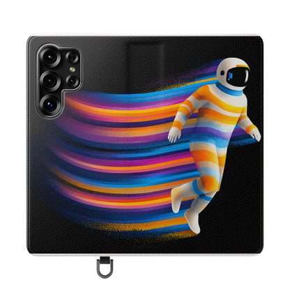 Rainbow Astronaut Flip Wallet Phone Case - Colorful Space Art Cover for iPhone 16 15 14 13 12 11 Pro Max & Samsung Galaxy S series