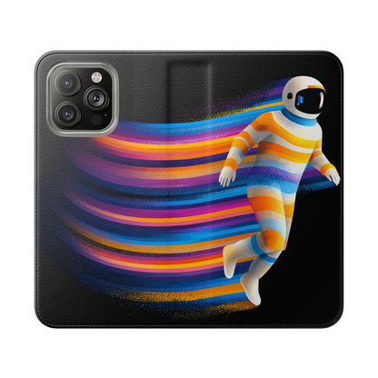 Rainbow Astronaut Flip Wallet Phone Case - Colorful Space Art Cover for iPhone 16 15 14 13 12 11 Pro Max & Samsung Galaxy S series