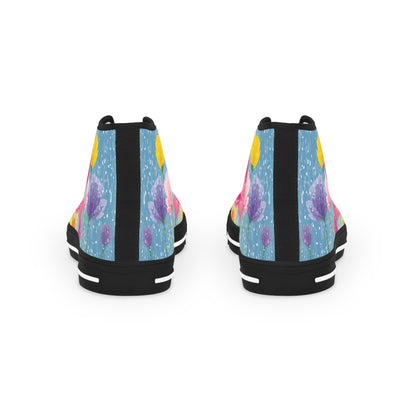 Floral Sneakers|Colorful Floral High Top Sneakers for Spring, Customizable Sneaker Gift, Trendy Footwear, Summer Shoes, Unique Art Sneakers