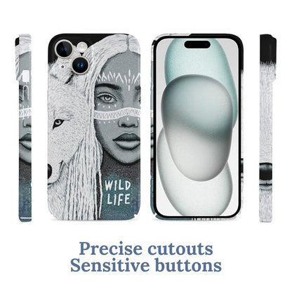 Wolf & Gypsy Girl Totem iPhone 15 Case - Wild Life theme iPhone Case| Gift for Sagittarius & Aries