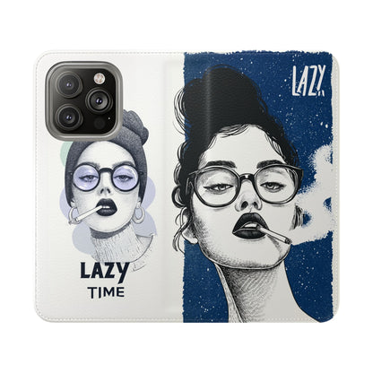 Phone Wallet Flip Case, Lazy Time Girl Design, Stylish Smartphone Case -iPhone case & Samsung Galaxy case, Gift for Her, Phone Accessory