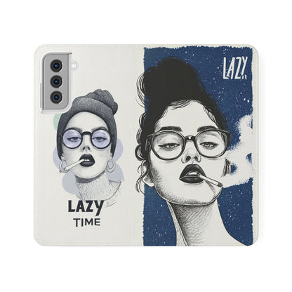 Phone Wallet Flip Case, Lazy Time Girl Design, Stylish Smartphone Case -iPhone case & Samsung Galaxy case, Gift for Her, Phone Accessory