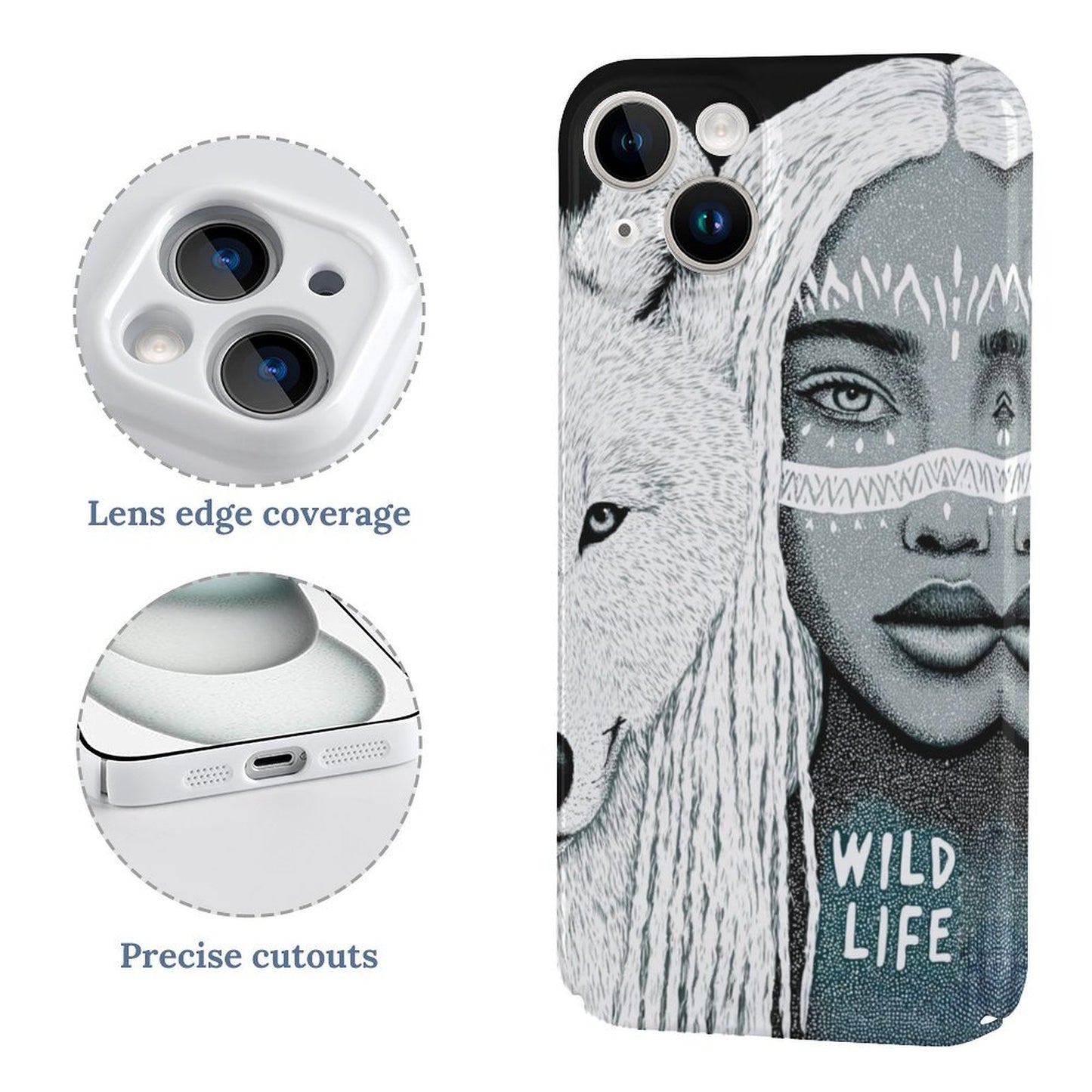 Wolf & Gypsy Girl Totem iPhone 15 Case - Wild Life theme iPhone Case| Gift for Sagittarius & Aries