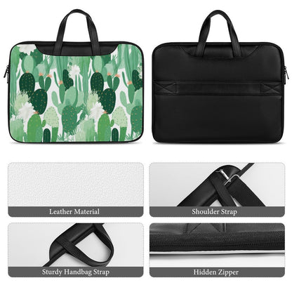 Premium Green Cactus Pattern Laptop Bag - Cactus Laptop Sleeve - Stylish and Durable 15.6-inch Computer Case with Back Luggage Strap - AB5J6X