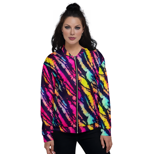 Neon Rainbow Stripes Bomber Jacket – Gift for Aries & Leo
