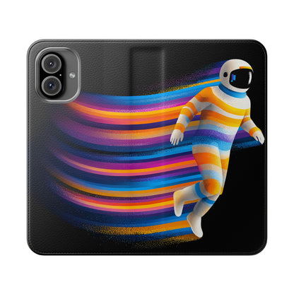 Rainbow Astronaut Flip Wallet Phone Case - Colorful Space Art Cover for iPhone 16 15 14 13 12 11 Pro Max & Samsung Galaxy S series