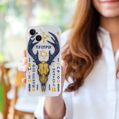 Nordic Rune Deer Skull iPhone 15 Case – Gift for Sagittarius & Capricorn