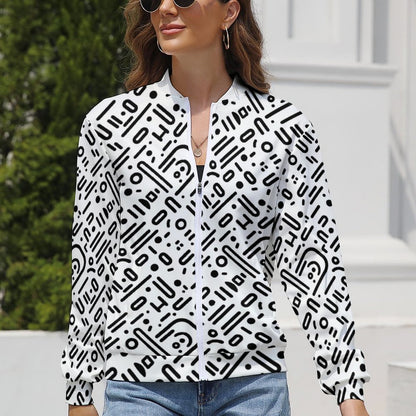 Monochrome Geometric Windbreaker Jacket for Women - Minimalist Gift for Designers - Model: women-jacket-V4R7DK