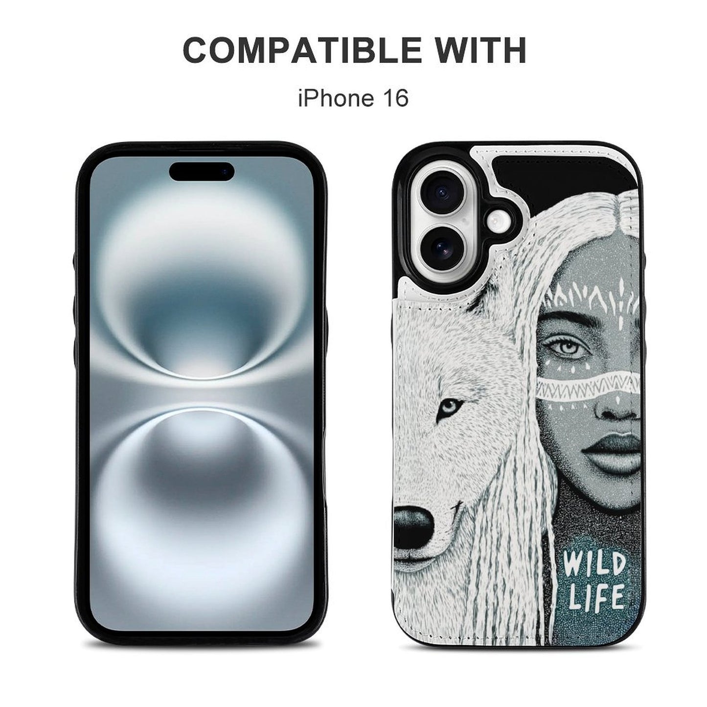 Wild Wolf & Gypsy Girl iPhone 16 Wallet Case | Gift for Leo & Aquarius