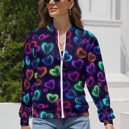 Neon Heart Print Windbreaker Jacket - Model: Women's Neon Love Windbreaker - 5y8d3k