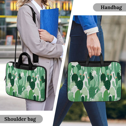 Premium Green Cactus Pattern Laptop Bag - Cactus Laptop Sleeve - Stylish and Durable 15.6-inch Computer Case with Back Luggage Strap - AB5J6X
