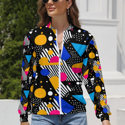 Retro Geometric Print Lightweight Jacket for Women - Gift for Aquarius | Birthday Gift for Creative Girls | PRINTANK-ZA92KF