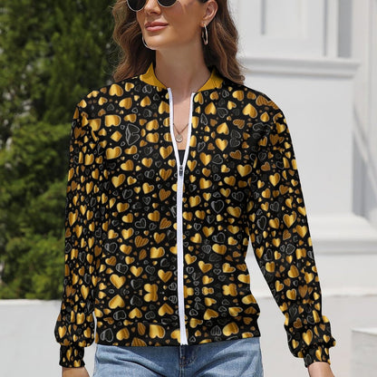 Heart Pattern Black Yellow Windbreaker Jacket -Golden Heart - Model: Women’s Heart Print Windbreaker - 9g2k3d