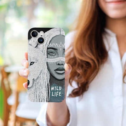 Wolf & Gypsy Girl Totem iPhone 15 Case - Wild Life theme iPhone Case| Gift for Sagittarius & Aries