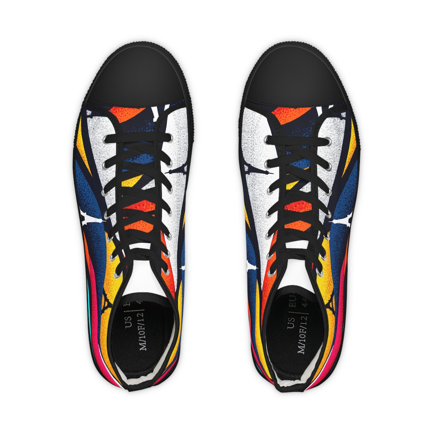 Romantic Eiffel Tower rainbow Sneakers Canvas shoes|Vibrant Men's High Top Sneakers, Colorful Retro Sneakers for Casual Wear, Unique Footwear for Art Lovers, Graphic Sneakers Gift Idea