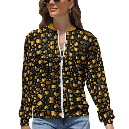 Heart Pattern Black Yellow Windbreaker Jacket -Golden Heart - Model: Women’s Heart Print Windbreaker - 9g2k3d