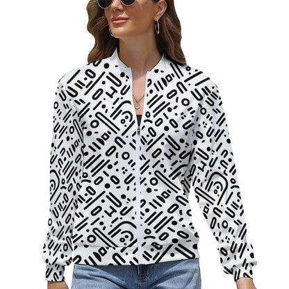 Monochrome Geometric Windbreaker Jacket for Women - Minimalist Gift for Designers - Model: women-jacket-V4R7DK