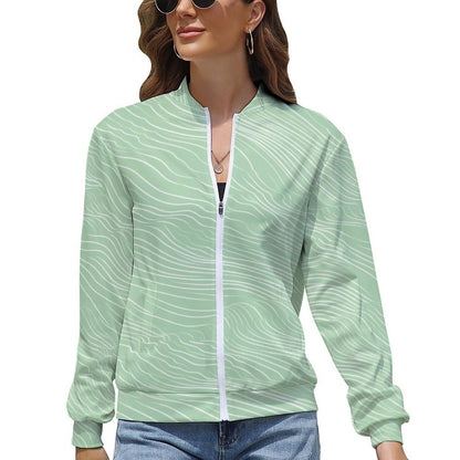 Women Green Windbreaker Jacket Wave Pattern - Model: Women's Green Windbreaker-4b5e9x