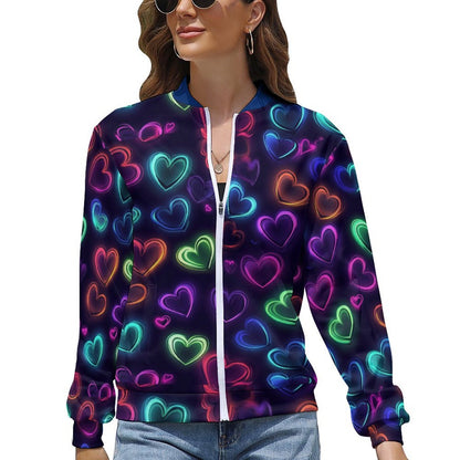 Neon Heart Print Windbreaker Jacket - Model: Women's Neon Love Windbreaker - 5y8d3k