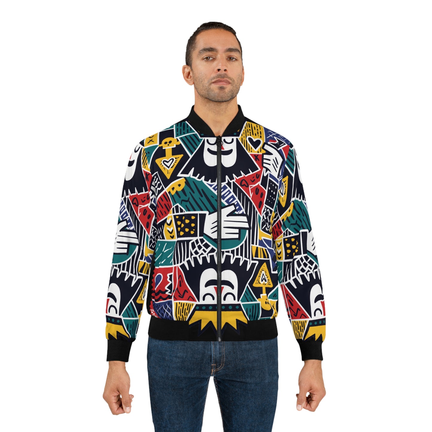 Colorful Geometric Bomber Jacket Streetwear | Gift for Gemini & Aquarius