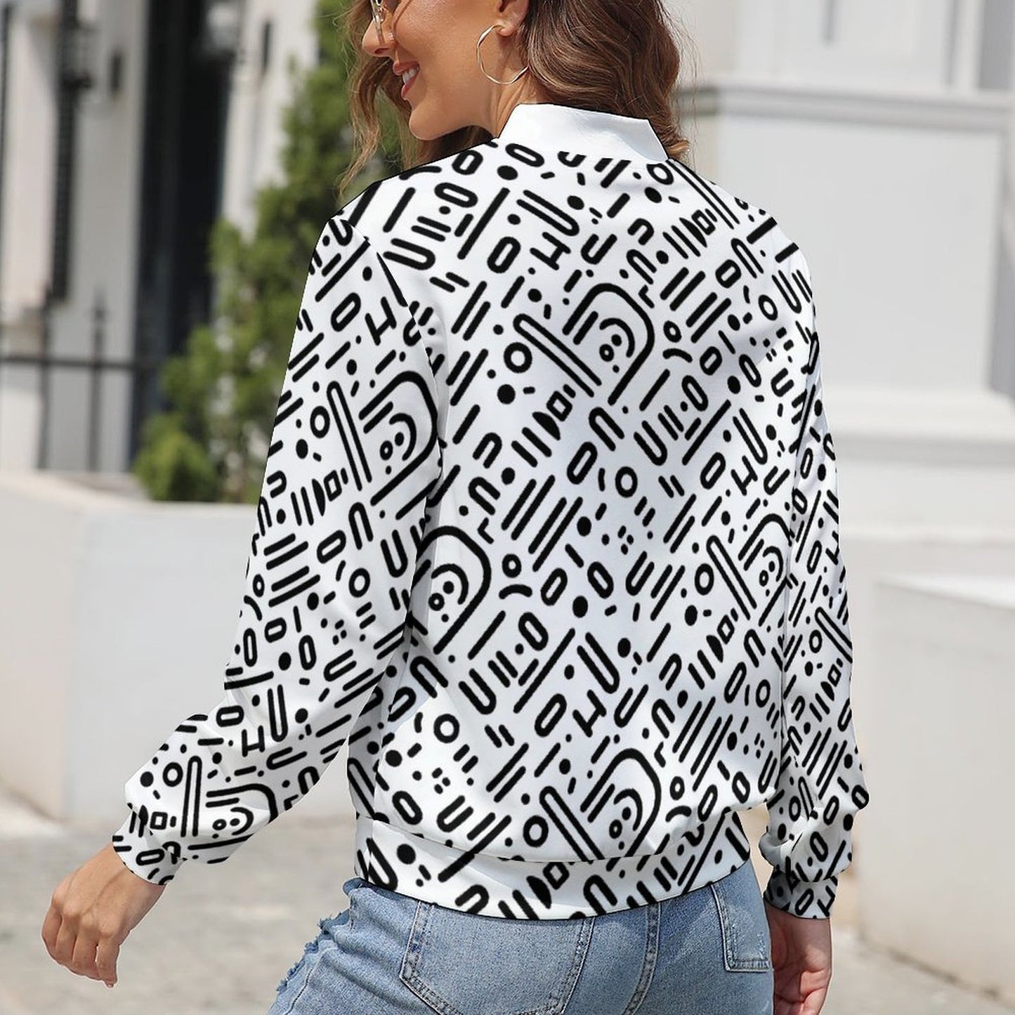 Monochrome Geometric Windbreaker Jacket for Women - Minimalist Gift for Designers - Model: women-jacket-V4R7DK