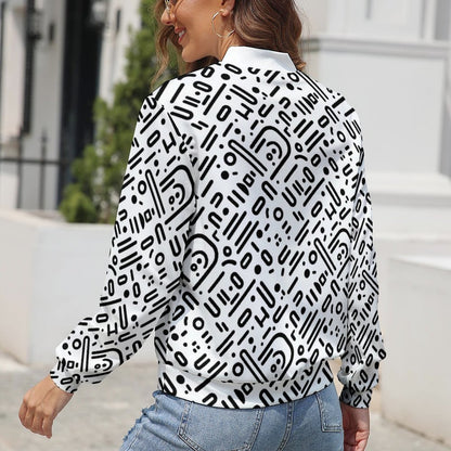 Monochrome Geometric Windbreaker Jacket for Women - Minimalist Gift for Designers - Model: women-jacket-V4R7DK