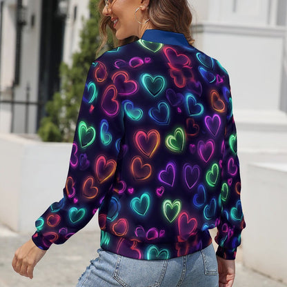 Neon Heart Print Windbreaker Jacket - Model: Women's Neon Love Windbreaker - 5y8d3k