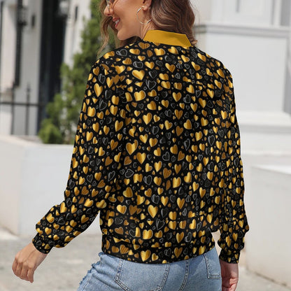 Heart Pattern Black Yellow Windbreaker Jacket -Golden Heart - Model: Women’s Heart Print Windbreaker - 9g2k3d